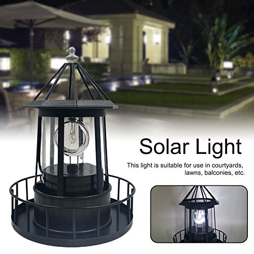 PXRJE Solar Lighthouse, LED Solar Powered Lighthouse, 360 Degree Rotating Lamp, Solar Powered Waterproof Lawn Lights, IP65 Waterproof, Black