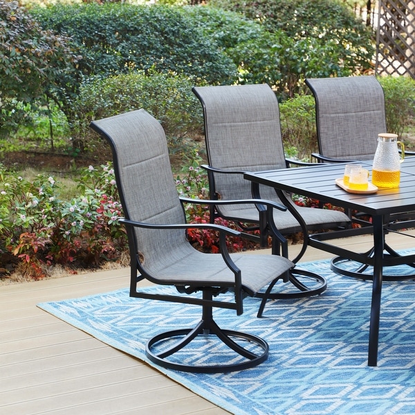 MAISON ARTS 7/8 Pieces Patio Dining Set,Rectangular Black Metal Table with 6 Padded Textilene Fabric Swivel Chairs