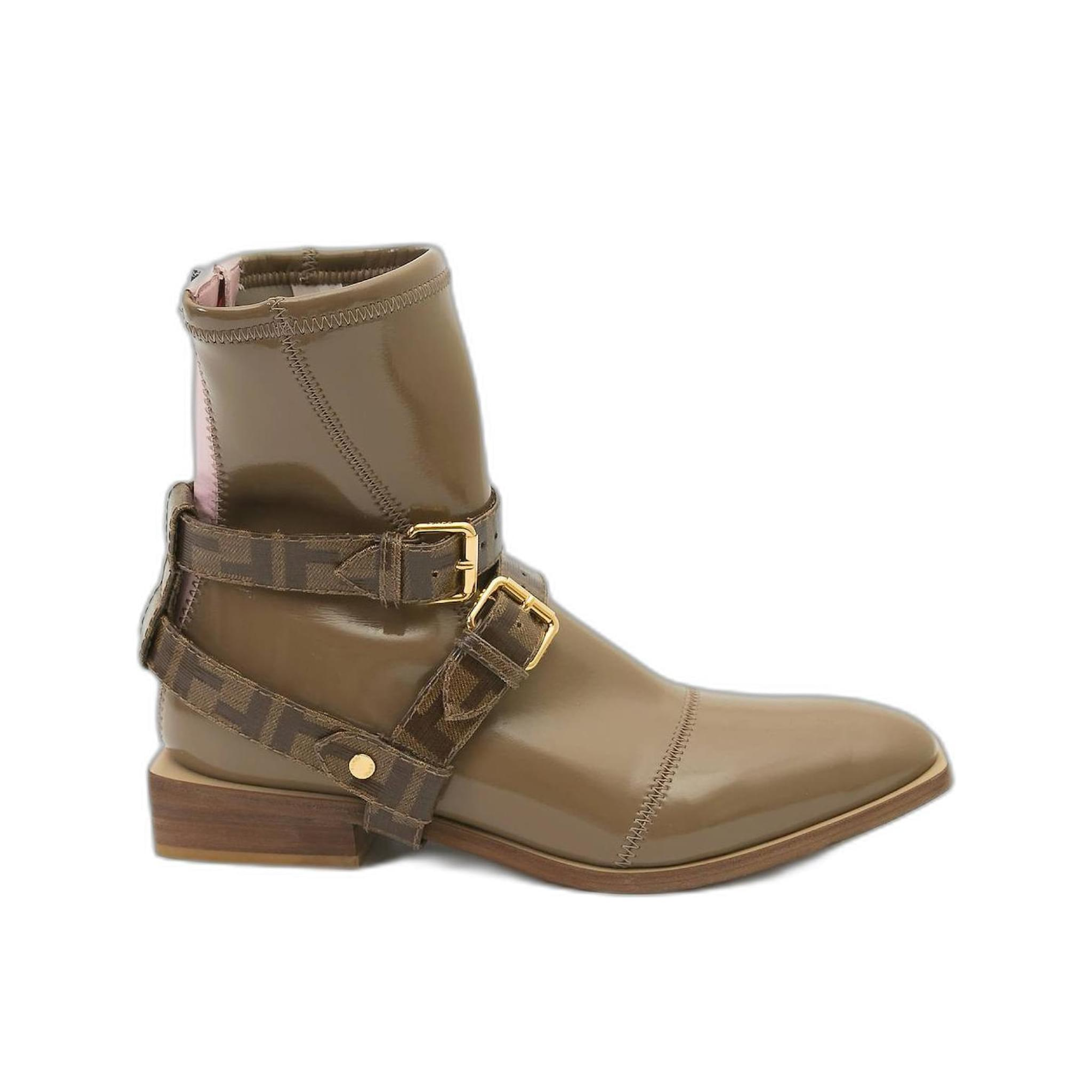 Fendi Buckle Patent Neoprenefendi Short Flat Boots Brown