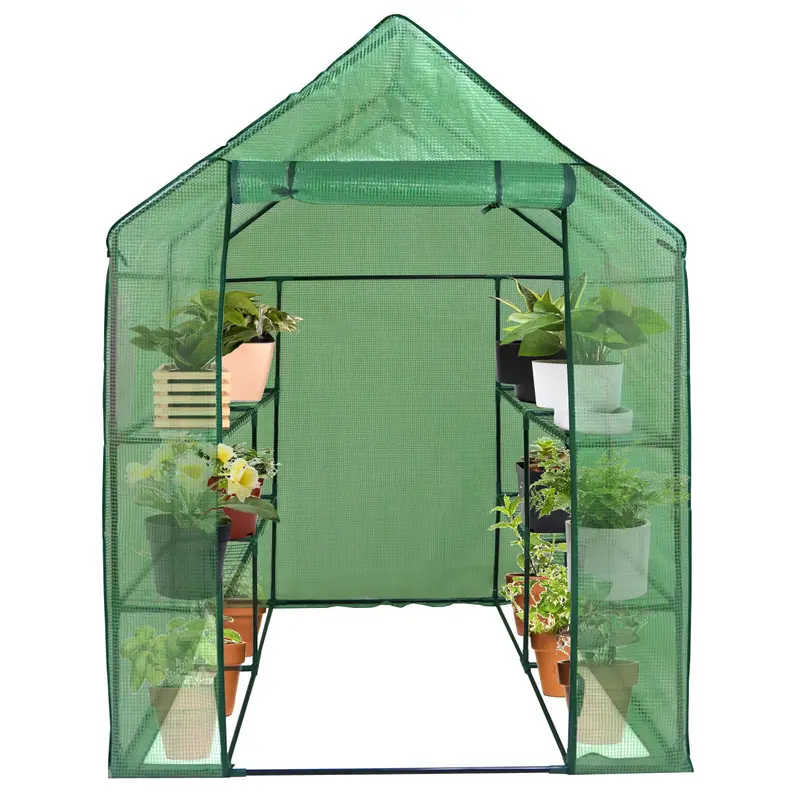 ZenSports 2-Tier 8-Shelves Walk-in Greenhouse, Indoor Outdoor Portable Plant Gardening Canopy, W/ Roll-up Zipper Entry Door, 57″ x 57″x 77″, Green