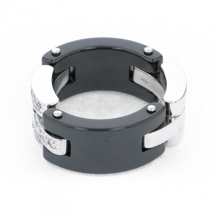 Cartier Mayon Pantale Diamond Black Ceramic Ring 18K White Gold