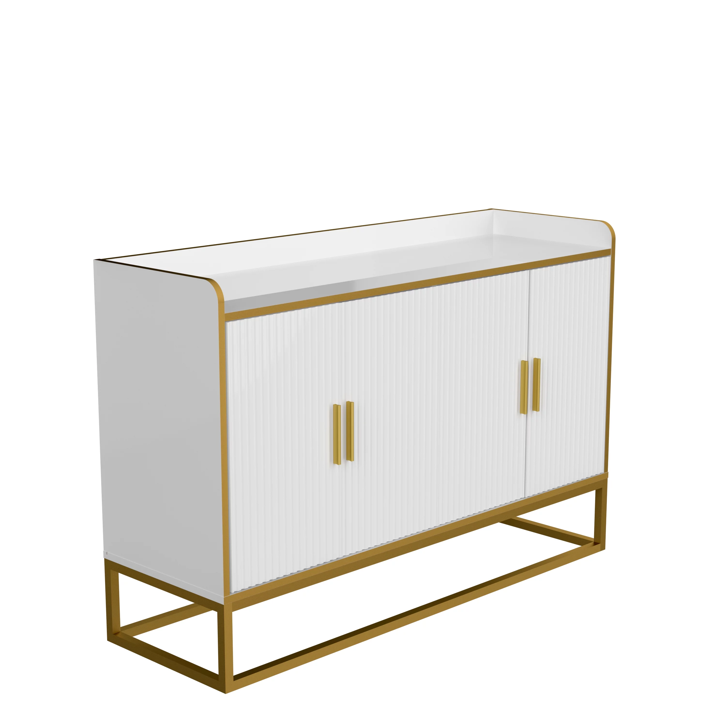 RUXAN Modern Kitchen Buffet Storage Cabinet Cupboard White Gloss with Metal Legs for living room Kitchen