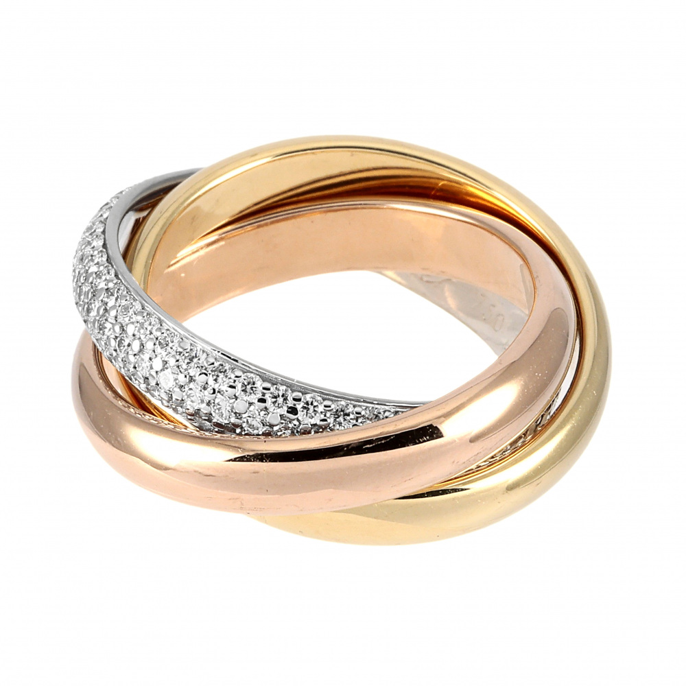 Cartier Trinity Classical Ring Tri-Gold Diamond B4038900