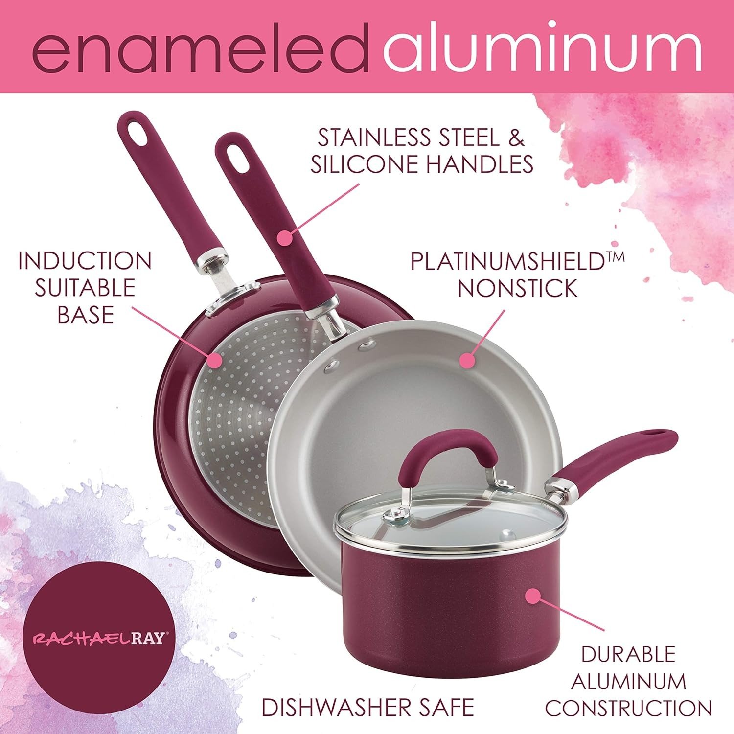 13-Piece Nonstick Cookware Set Induction Compatible Burgundy Shimmer Oven Safe 400°F