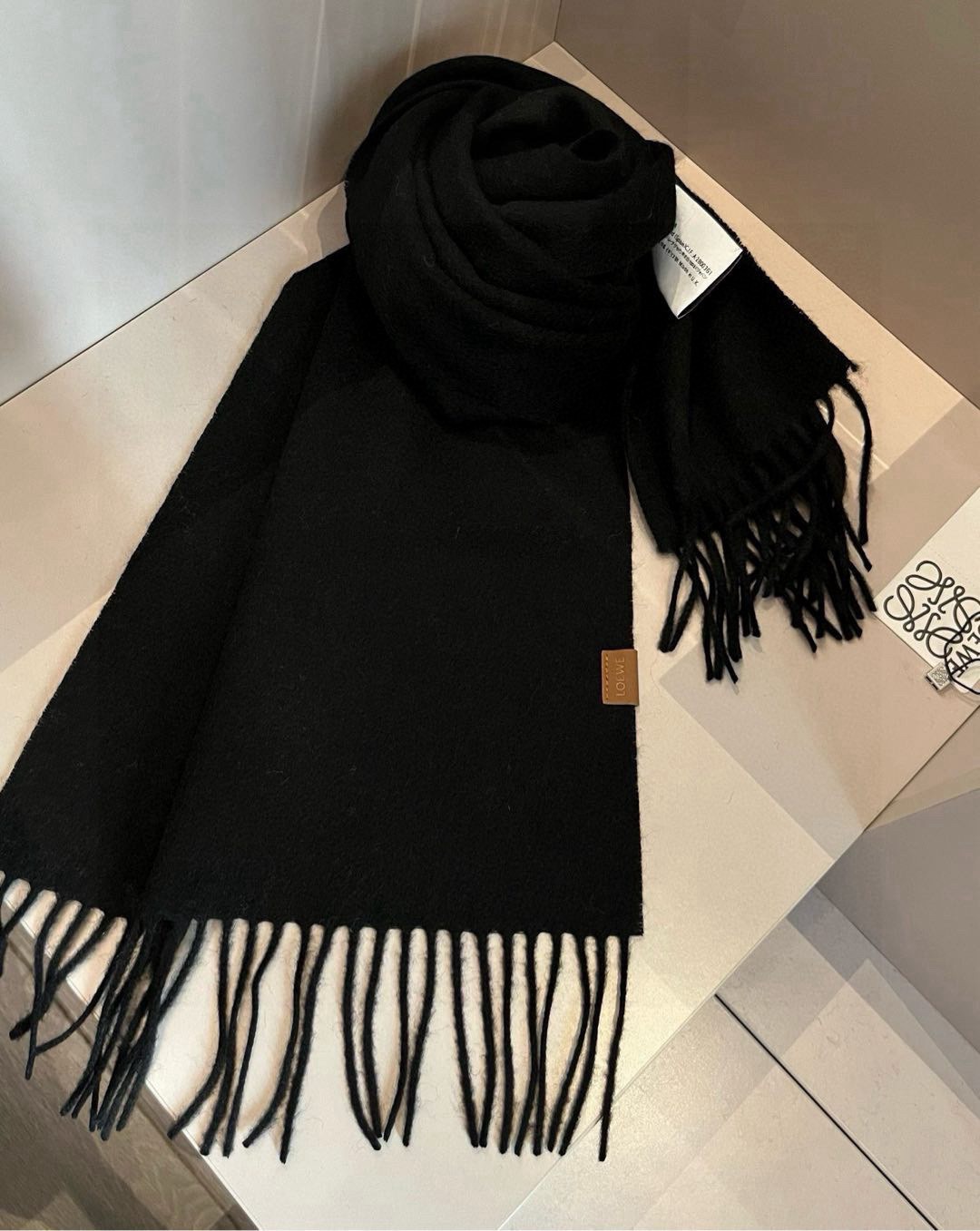 Loewe Mohair Scarf Solid Black For Women 180cm