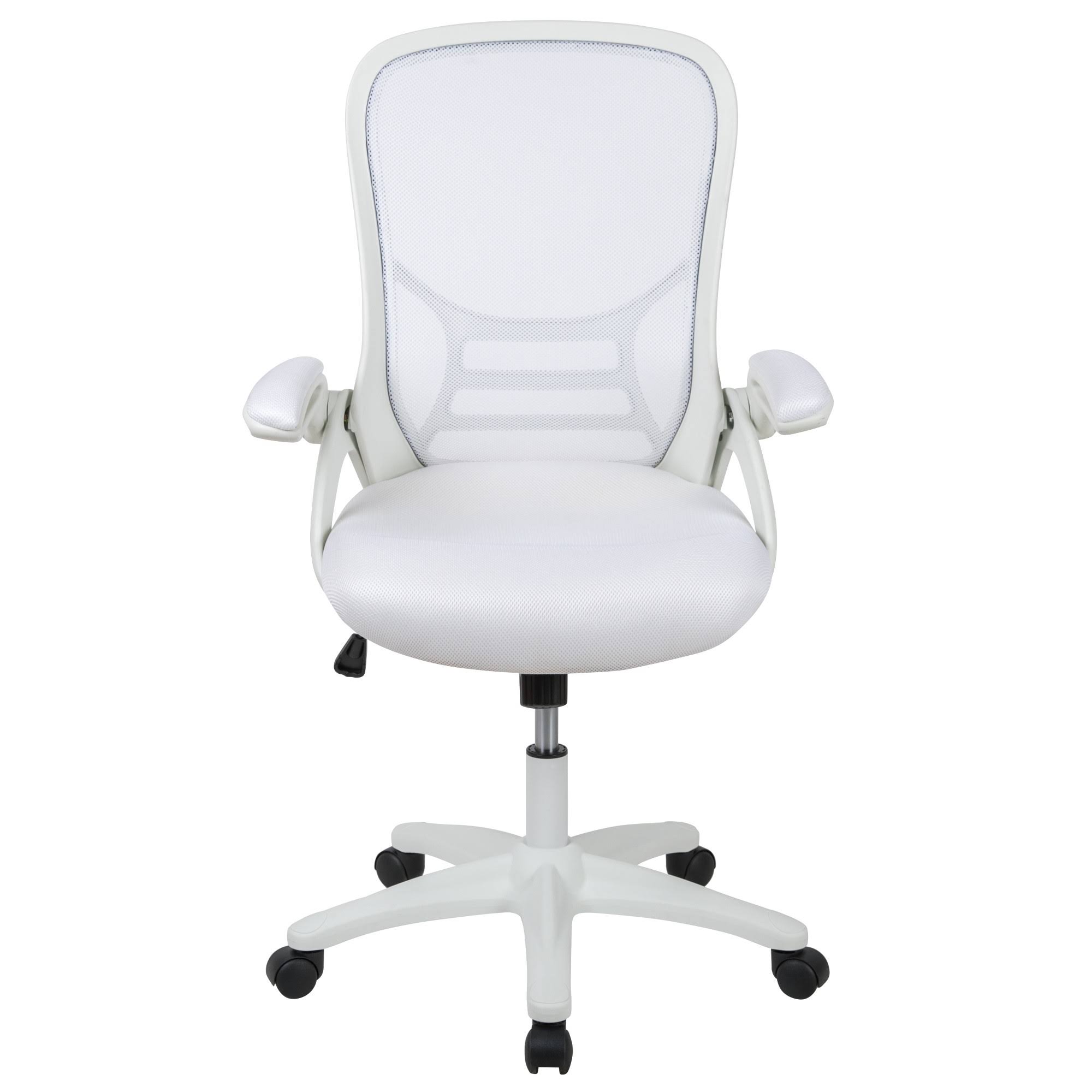 Emma and Oliver High Back White Mesh Ergonomic Office Chair with White Frame and Flip-Up Arms