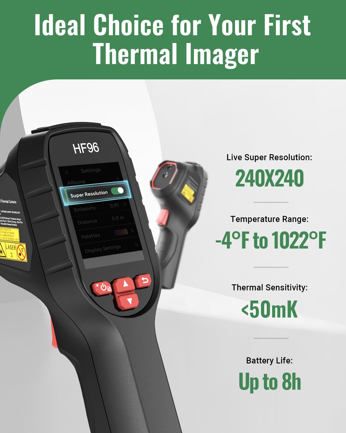 2026 Thermal Camera, Super Resolution 240 x 240, Thermal Imaging Camera with Pointer, 96 x 96 IR Resolution, 25 HZ Infrared Camera,-4°F to 1022°F, 50°FOV, 8h Battery Life Thermal Imager