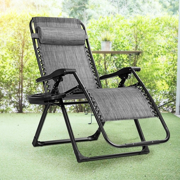 Gymax Folding Zero Gravity Lounge Chair Recliner w/ Cup Holder Tray