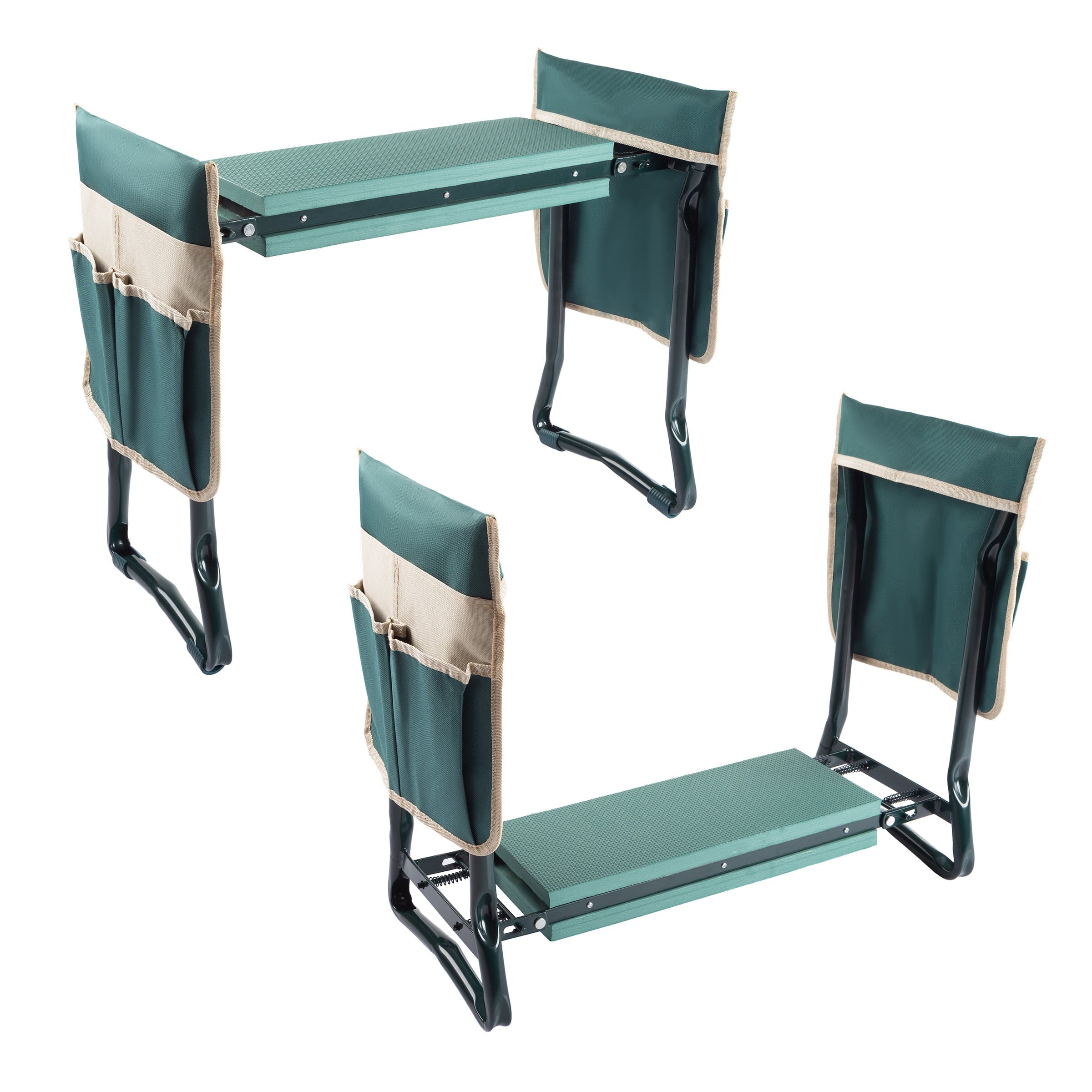 Pure Garden Kneeler Bench – Foldable Stool with 2 Tool Pouches (Green)