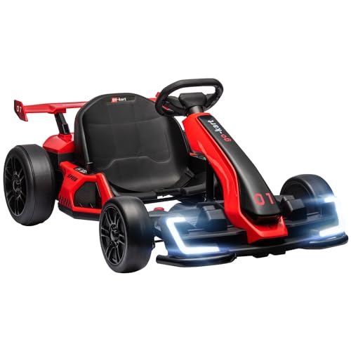 Aosom 24V 7.5 MPH Electric Go Kart with Adjustable Seat, Drifting Car Battery Powered Ride on Toy Outdoor with Slow Start, Button Start, Music, Honking Horn, Lights, for 6-12 Years Old, Pink