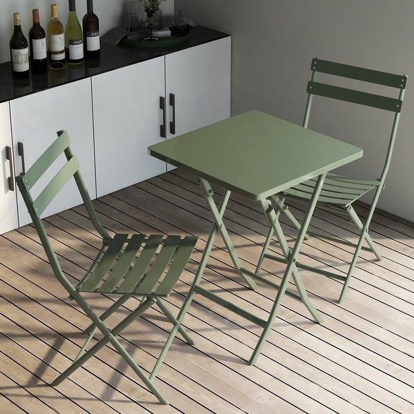 3Piece Foldable Patio Bistro Set with Square Table and Chairs