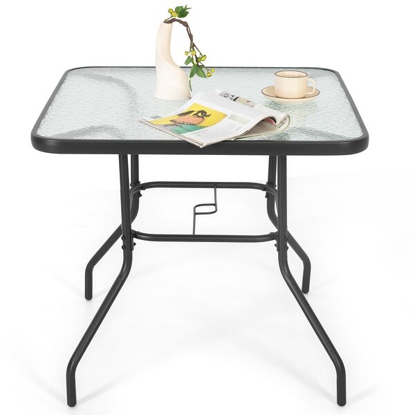 Nuu Garden Outdoor Square Dining Table,Tempered Glass Tabletop,Gray