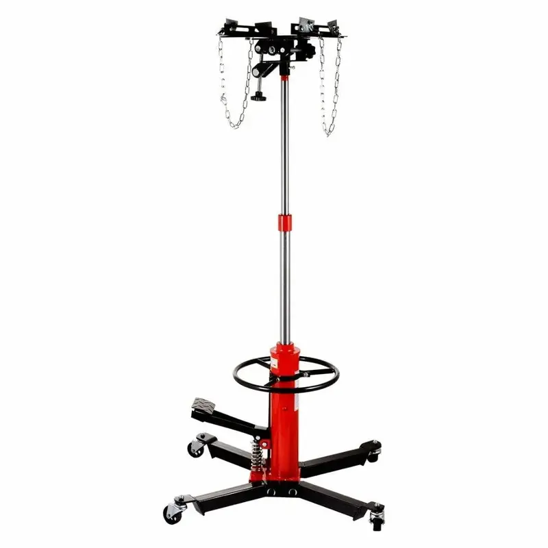 Red 1660-lb Hydraulic Transmission Jack – Vertical Lift with 360° Rotating Wheels and 33″–70″ Height Range