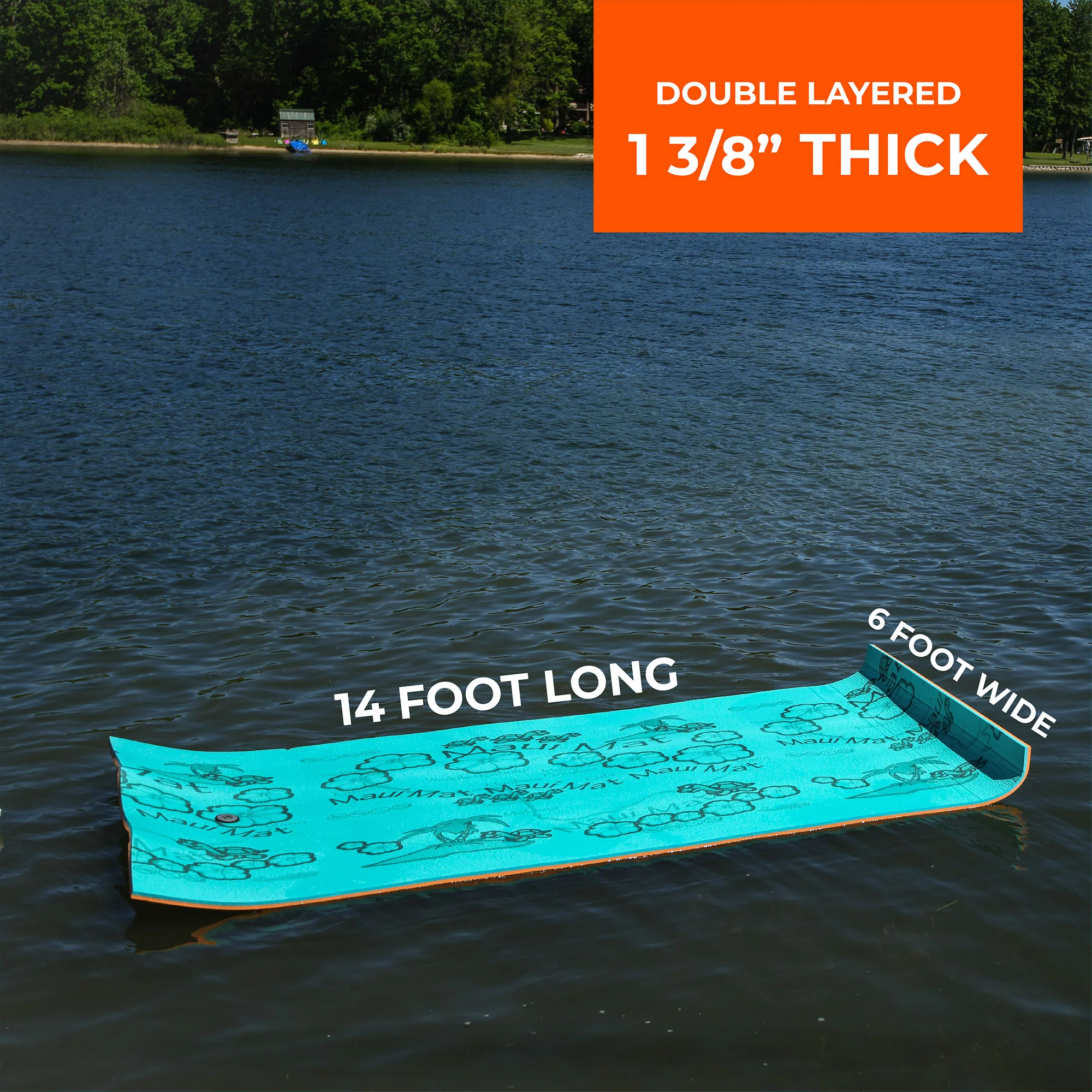 Aqua Lily Pad 14 Ft Maui Water Playground Floating Foam Island Mat, Orange/Teal