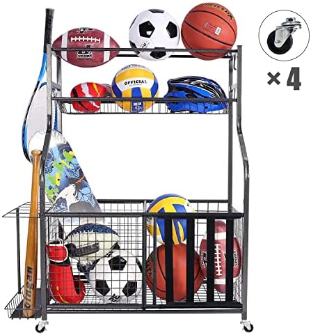 Mythinglogic Garage Storage System, Garage Organizer with Baskets and Hooks, Sports Equipment Organizer for Sports Gear/Toys,Garage Ball Storage for Indoor/Outdoor Use