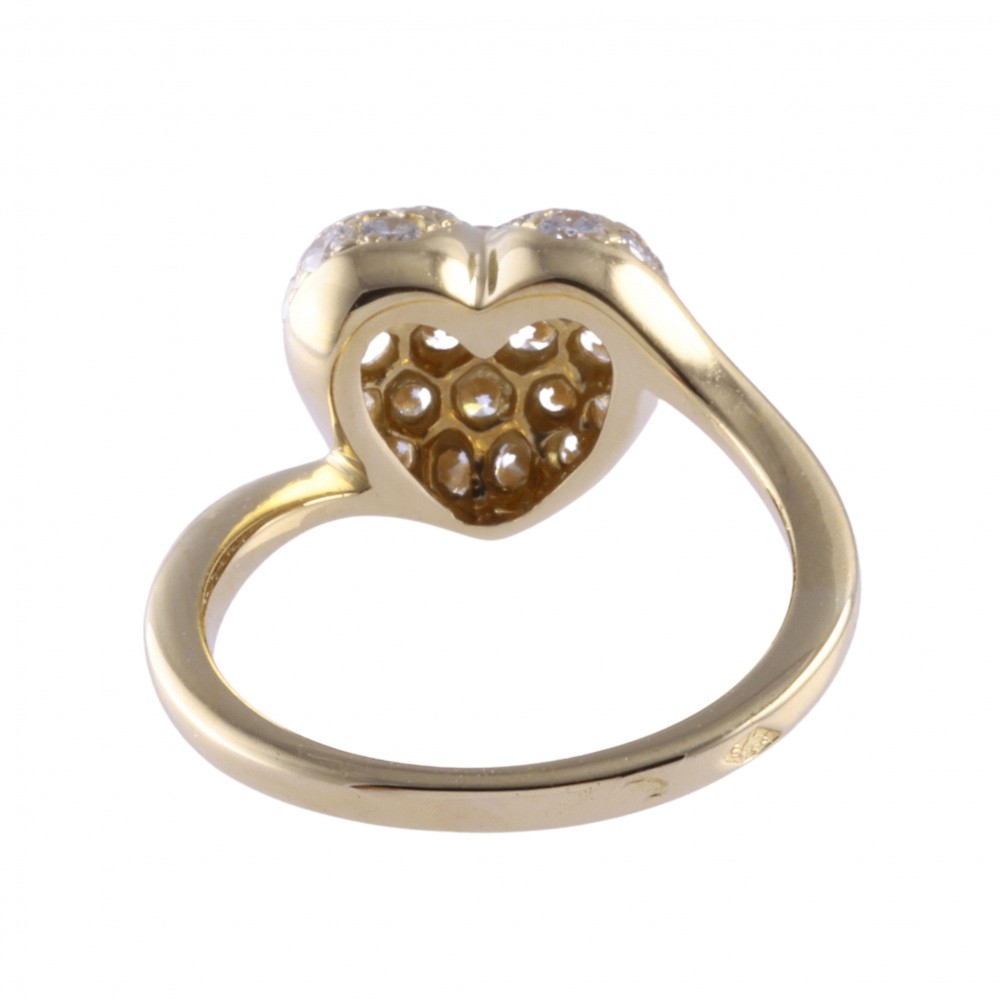 Cartier Pave D Heart Ring K18YG Yellow Gold Diamond
