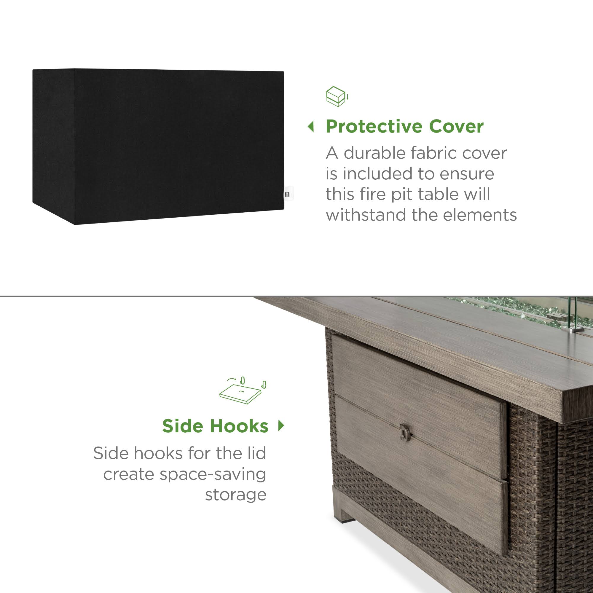 Best Choice Products 52in 50,000 BTU Wicker Propane Fire Pit Table w/ Aluminum Top, Wind Guard, Cover, Glass Beads