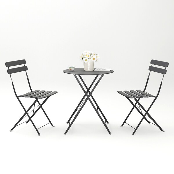 3 Pieces Patio Bistro Balcony Metail Chair Table