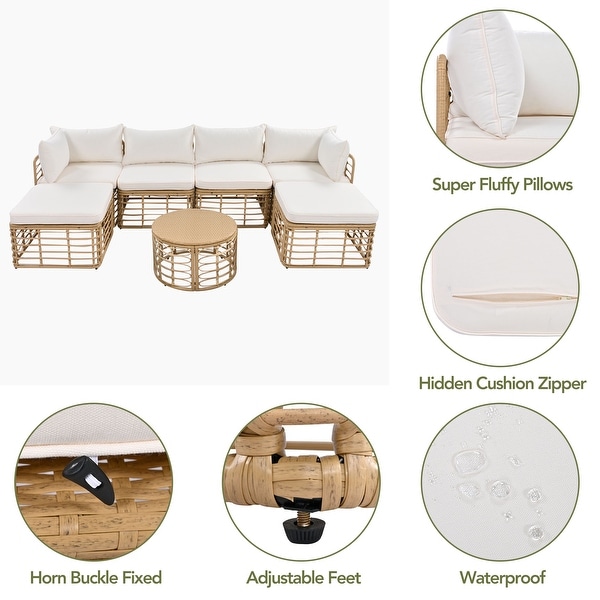 Leisure Zone 7 Pieces AllWeather Rattan Sectional Sofa Set