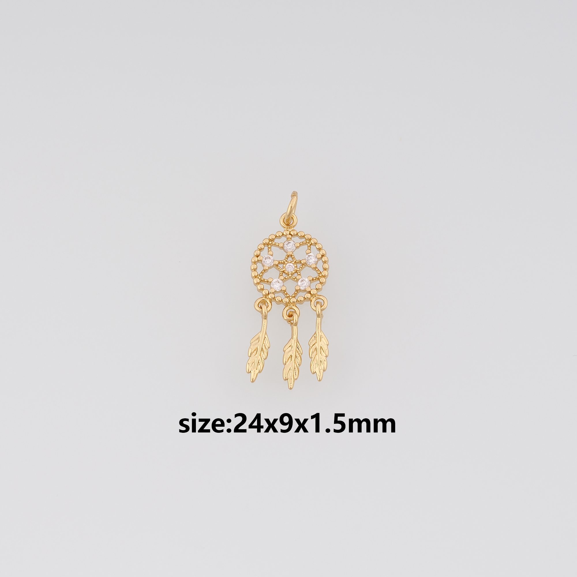 18K Gold Filled Dream Catcher Pendant,CZ Micro Pave Dream Catcher Charm Earrings Necklace for DIY Jewelry Making Supply