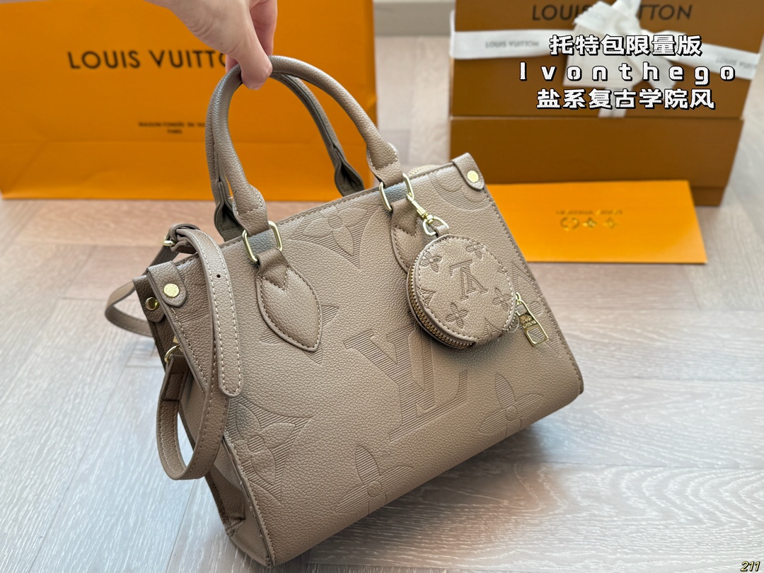 LV tote bag limited edition lvonthego salt retro college style - cnluxepick