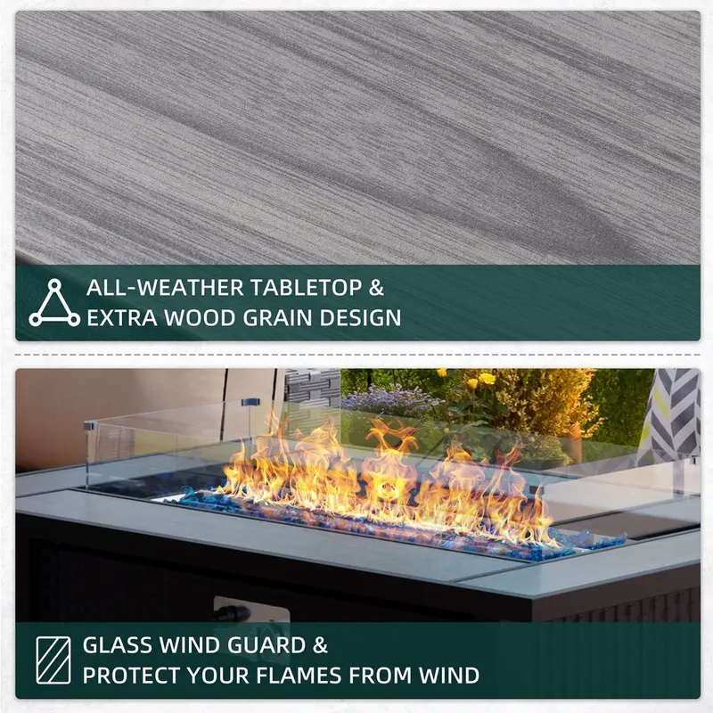 Walsunny 45-Inch Propane Fire Pit Table – 50,000 BTU Rattan Patio Design with Lid & Wind Guard