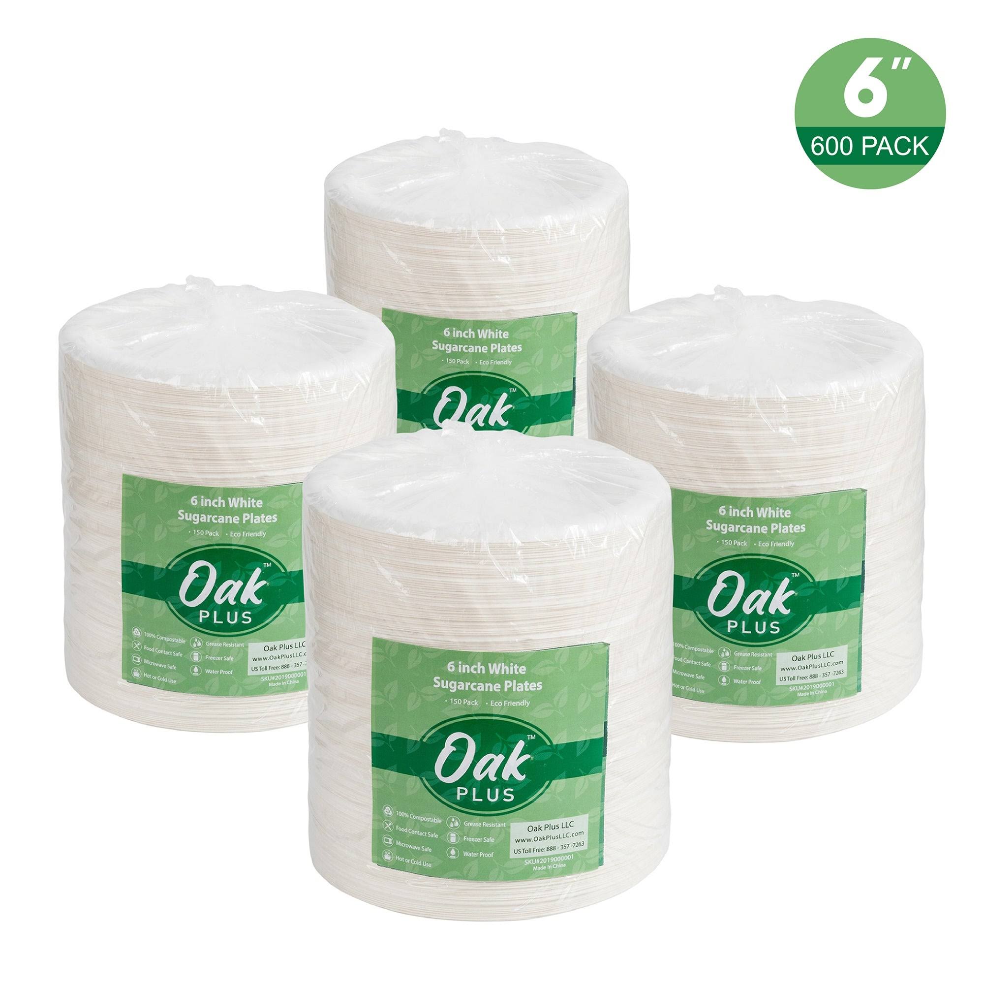 Oak Plus 10 inch Natural Compostable u0026 Disposable Sugarcane Plates, 300 Pack