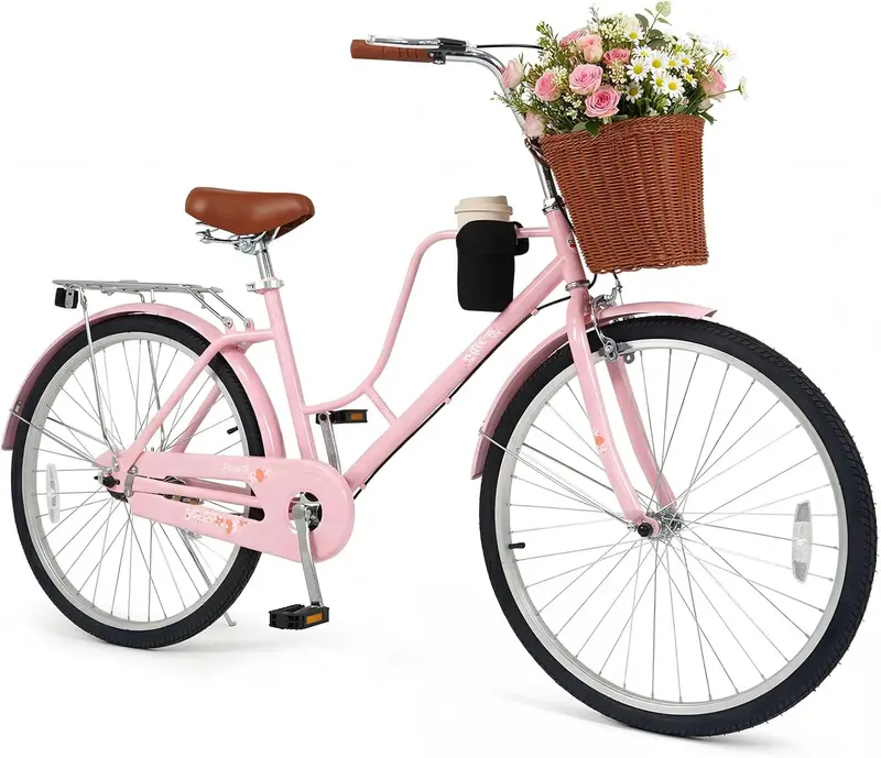 Women’s 24/26-Inch Beach Cruiser – Cup Holder, Reflectors, Stylish Basket Design