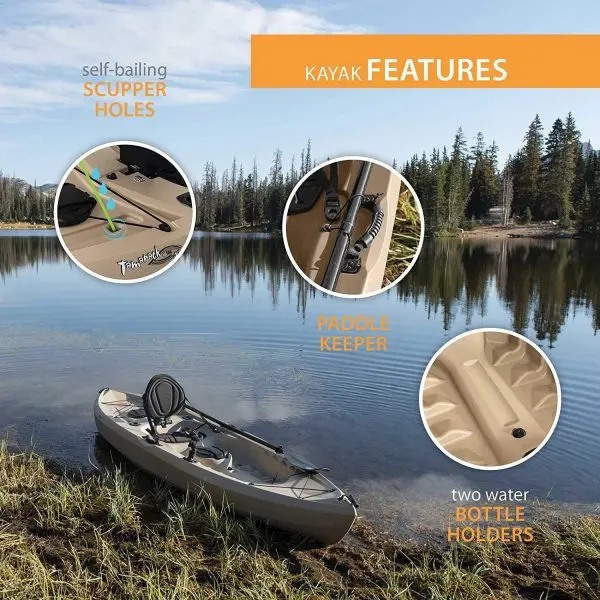 Tamarack Angler 100 Fishing Kayak – 10-Foot UV-Resistant HDPE Model with Paddles, Adjustable Seat & Rod Holders (Tan)