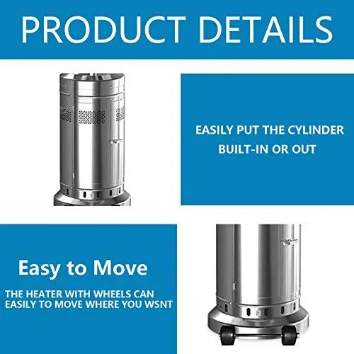 Silver Stainless Steel 48,000 BTU Patio Propane Heater Pair – Umbrella Design with Mobility Wheels