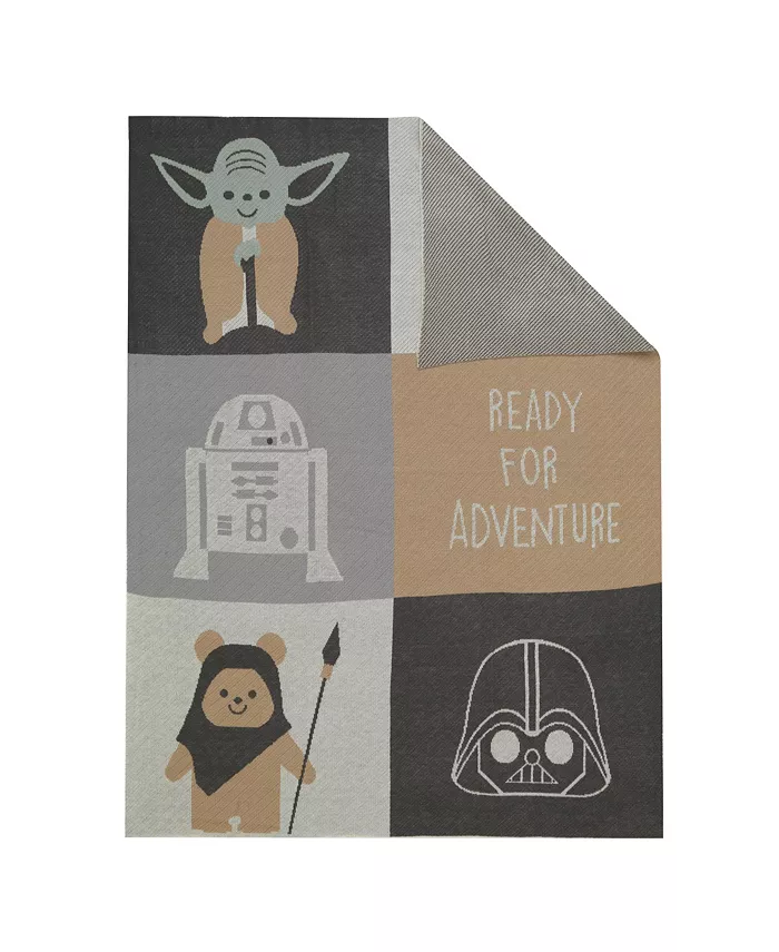 Lambs and Ivy Star Wars The Force Knit Baby Blanket - Yoda Ewok R2-D2 Vader