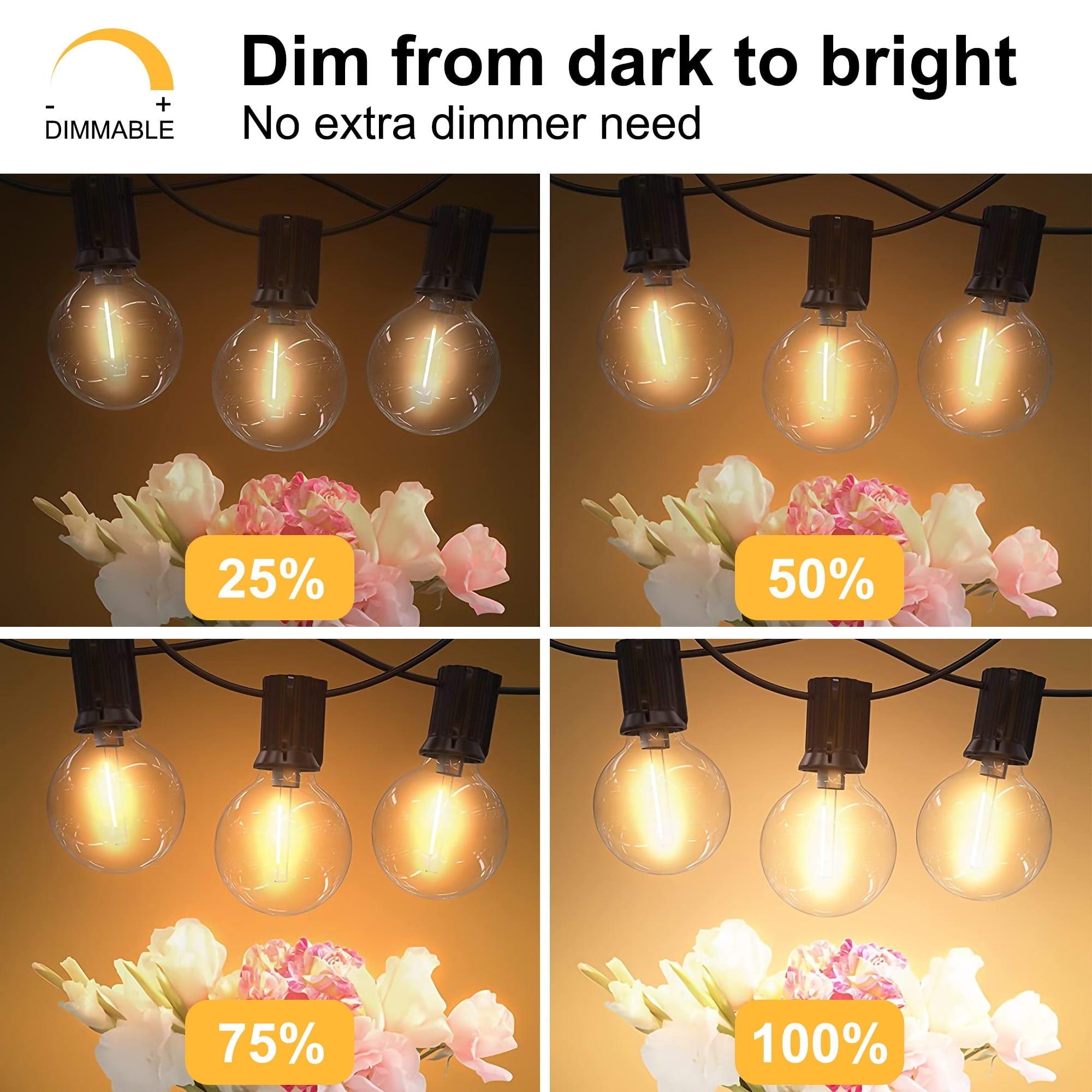 SZRSTH Solar Outdoor String Lights, 50FT Patio Decor Lights with Remote 25 Shatterproof LED Bulbs Waterproof Hanging Lights for Backyard Porch Party Garden Wedding