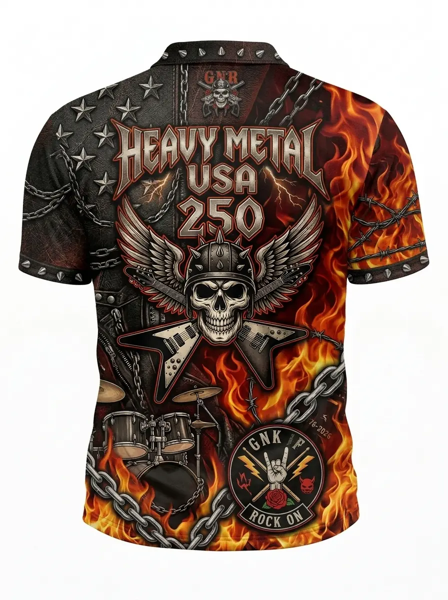 Moisture Wicking Golf Polo 3D Heavy Metal 250 Skull Guitar Button Short Sleeve Golf Polo Shirt
