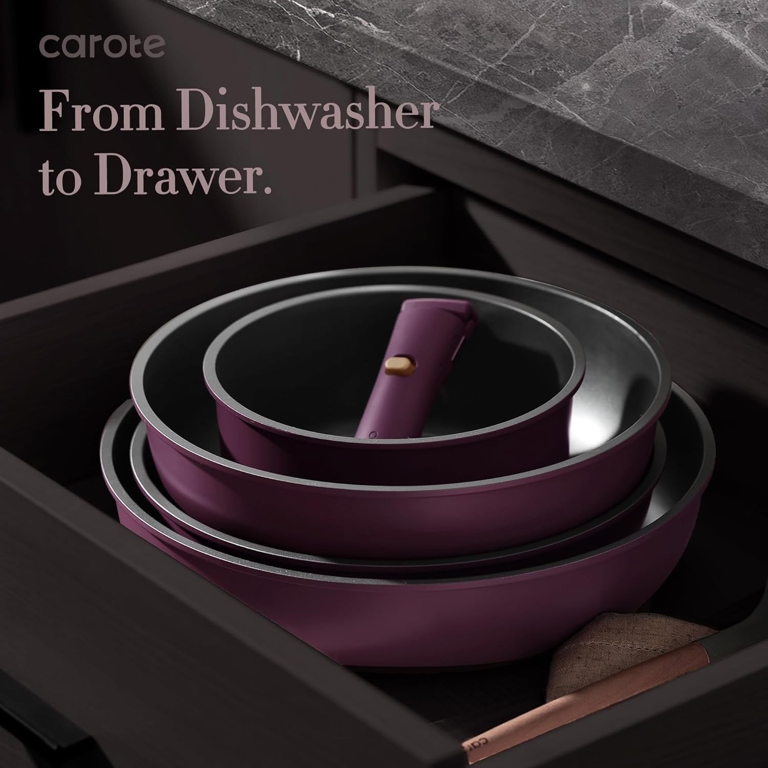 21-Piece Nonstick Cookware Set Detachable Handle Induction Compatible Gold Ultra Violet