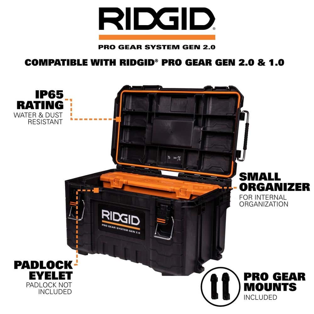 Ridgid 2.0 Pro 22 in. Gear System Rolling Tool Box and Tool Box and Tool Case 254065-254067-254069