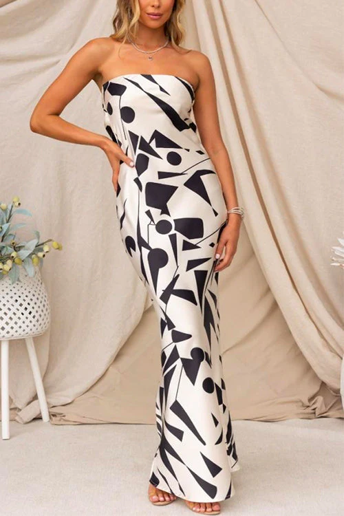 Strapless Geometric Print Maxi DressClistos