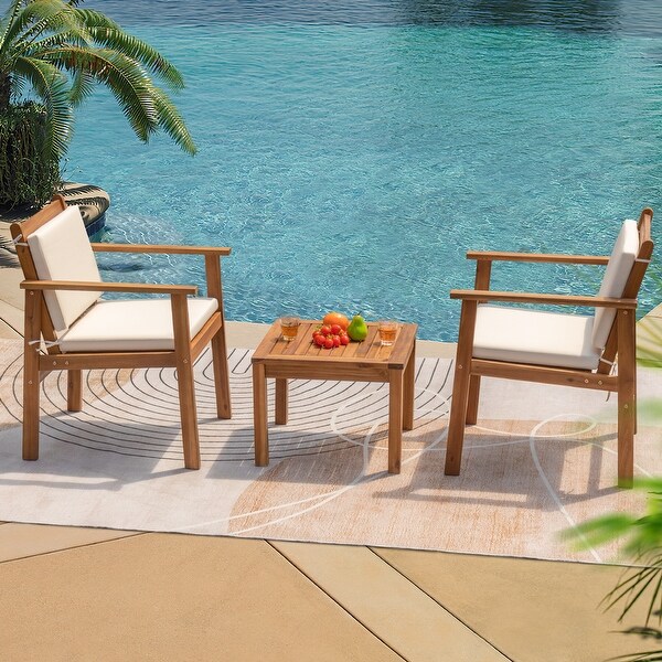 Furniwell Patio Set Acacia Wood Furniture Conversation Seat with Table