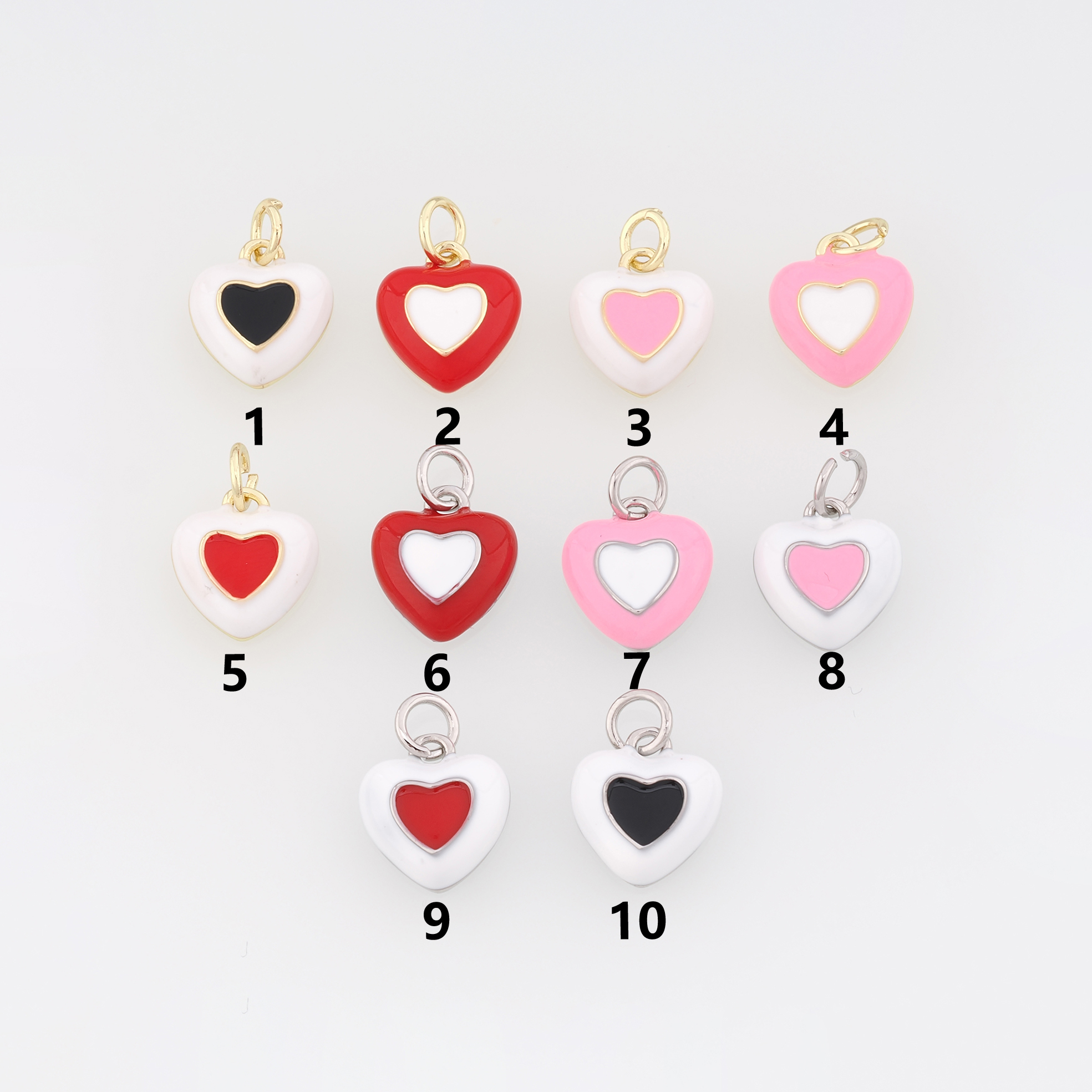 18K Gold Filled Heart Pendant,Enamel Heart Charm Earrings Necklace for DIY Jewelry Making Supply
