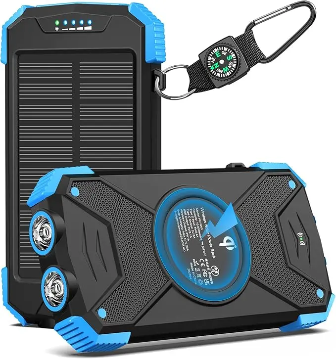 Portable Solar Charger – 10000mAh Power Bank with 20W Wireless Charging
