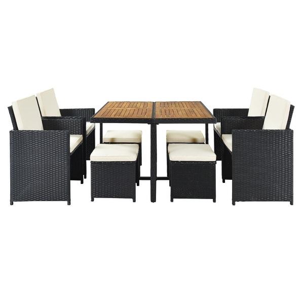9piece Patio Wicker Dining Table Set with Wooden Tabletop