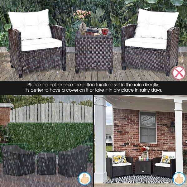 Costway 3PCS Patio Rattan Furniture Set Cushioned Conversation Set