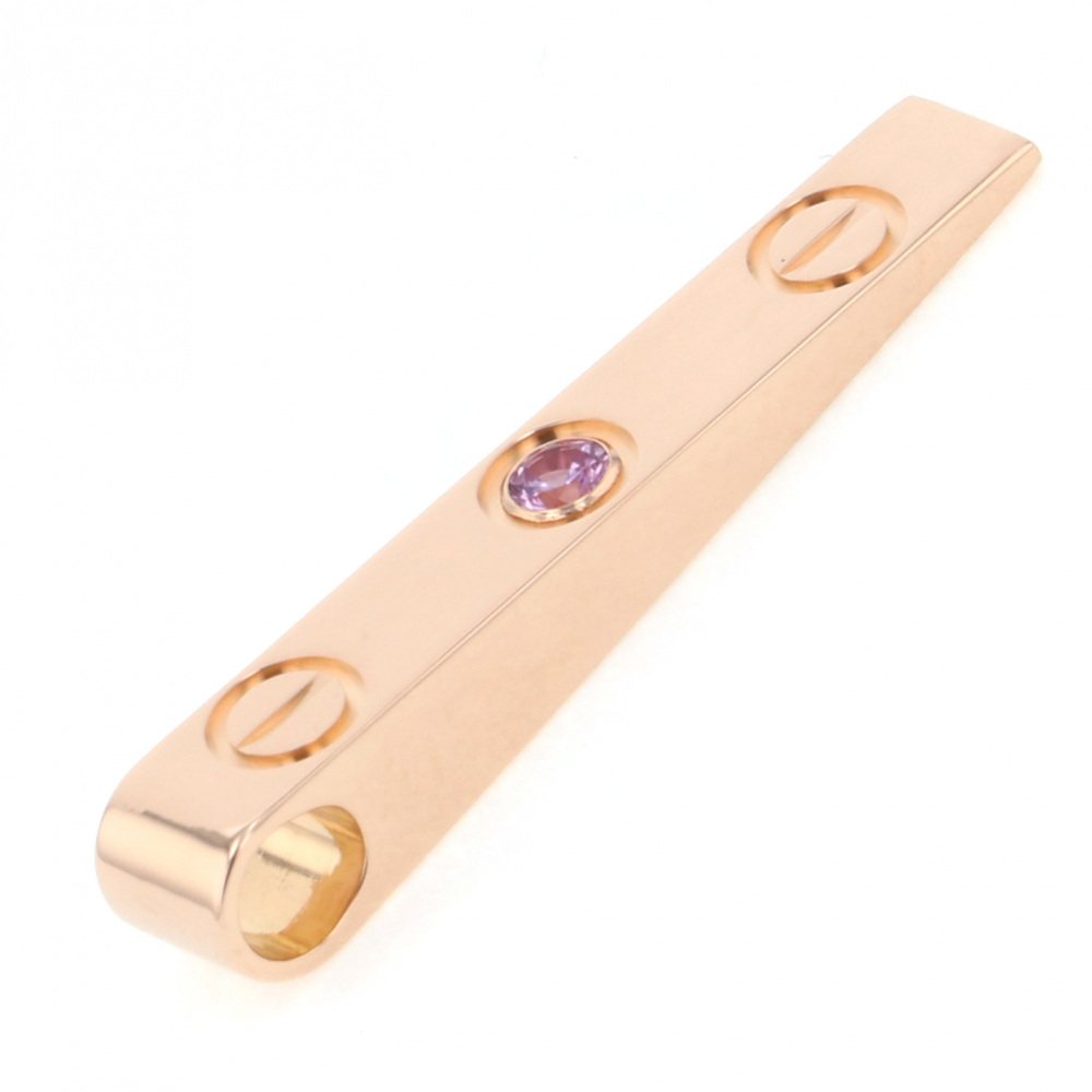 Cartier Love Plate K18PG Pink Gold Pendant Top Necklace Sapphire