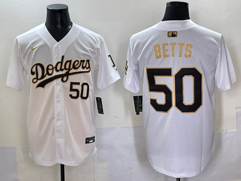 Men's Los Angeles Dodgers Mookie Betts White Game Player Jersey