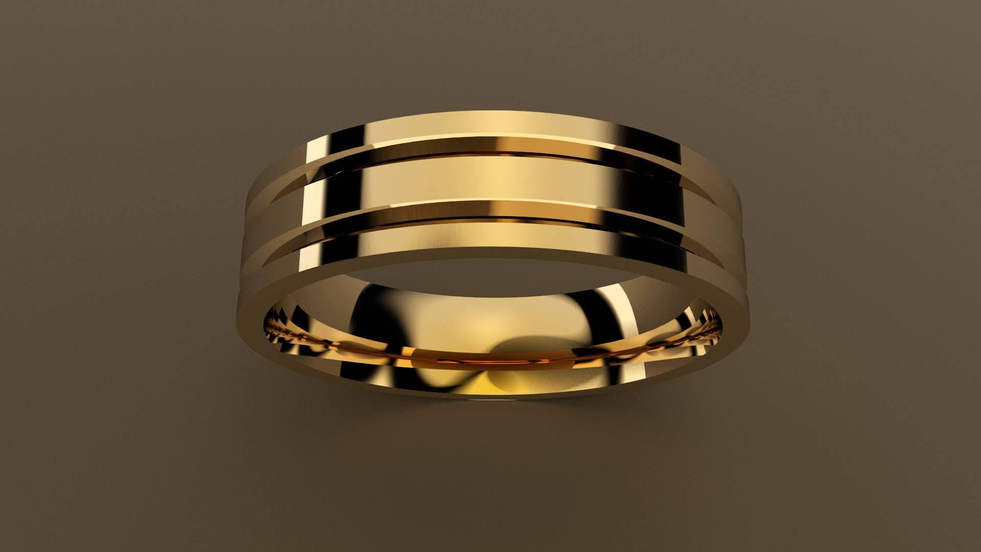 Polished Yellow Gold 6mm Double V Groove Wedding Band 5 3/4