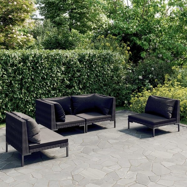 vidaXL Patio Lounge Set Outdoor Sectional Sofa Set Table Poly Rattan Dark Grey