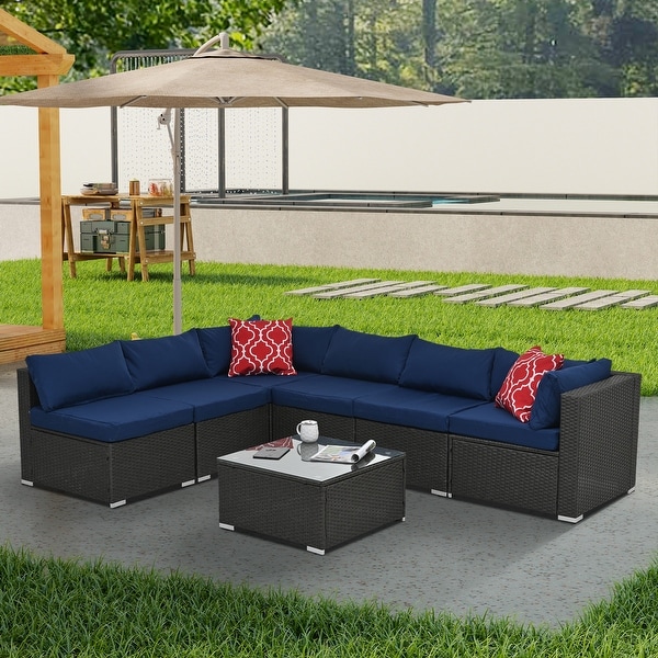 Blue 7Piece Patio Conversation Sectional Set