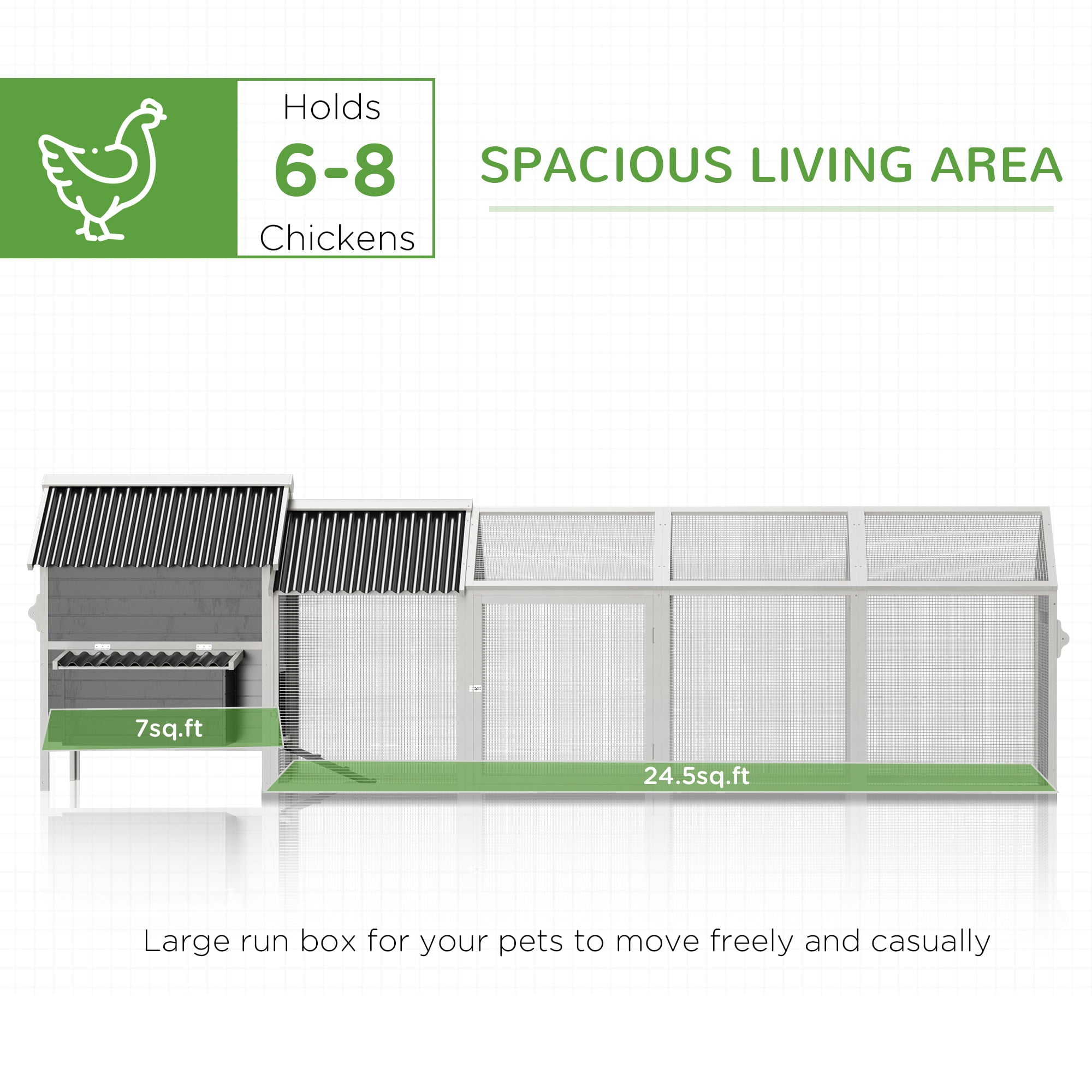 PawHut Extra Large Chicken Coop with Handle PVC Roof Nesting Boxes Tray