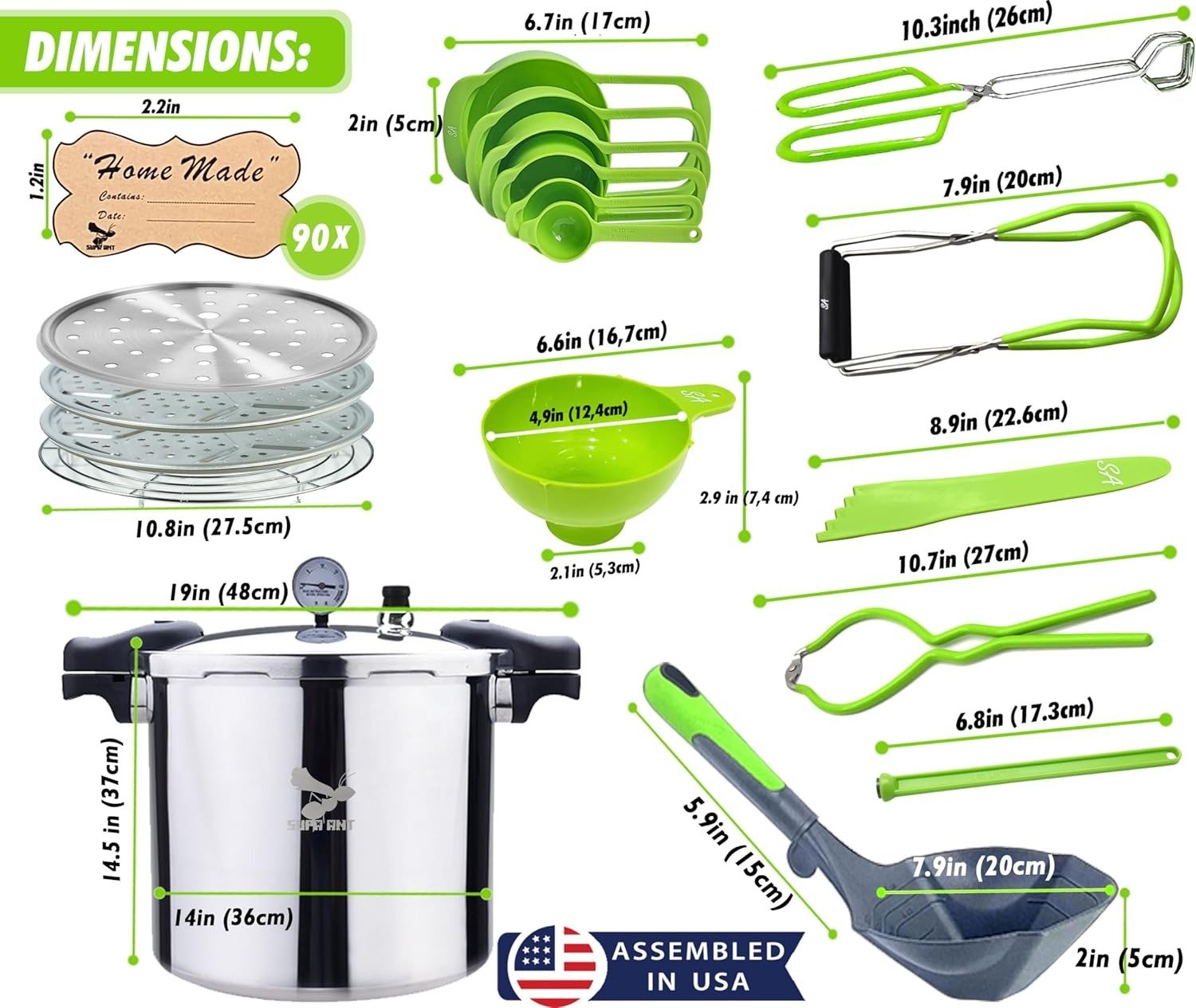 Pressure Canner 23 Qt with Canning Supplies Starter Kit – Canning Pressure Cooker with Gauge – Water Bath Canner Pot with Rack and Lid – Jar Lifter, XL Ladle, Jar Tongs, and Bubble Popper