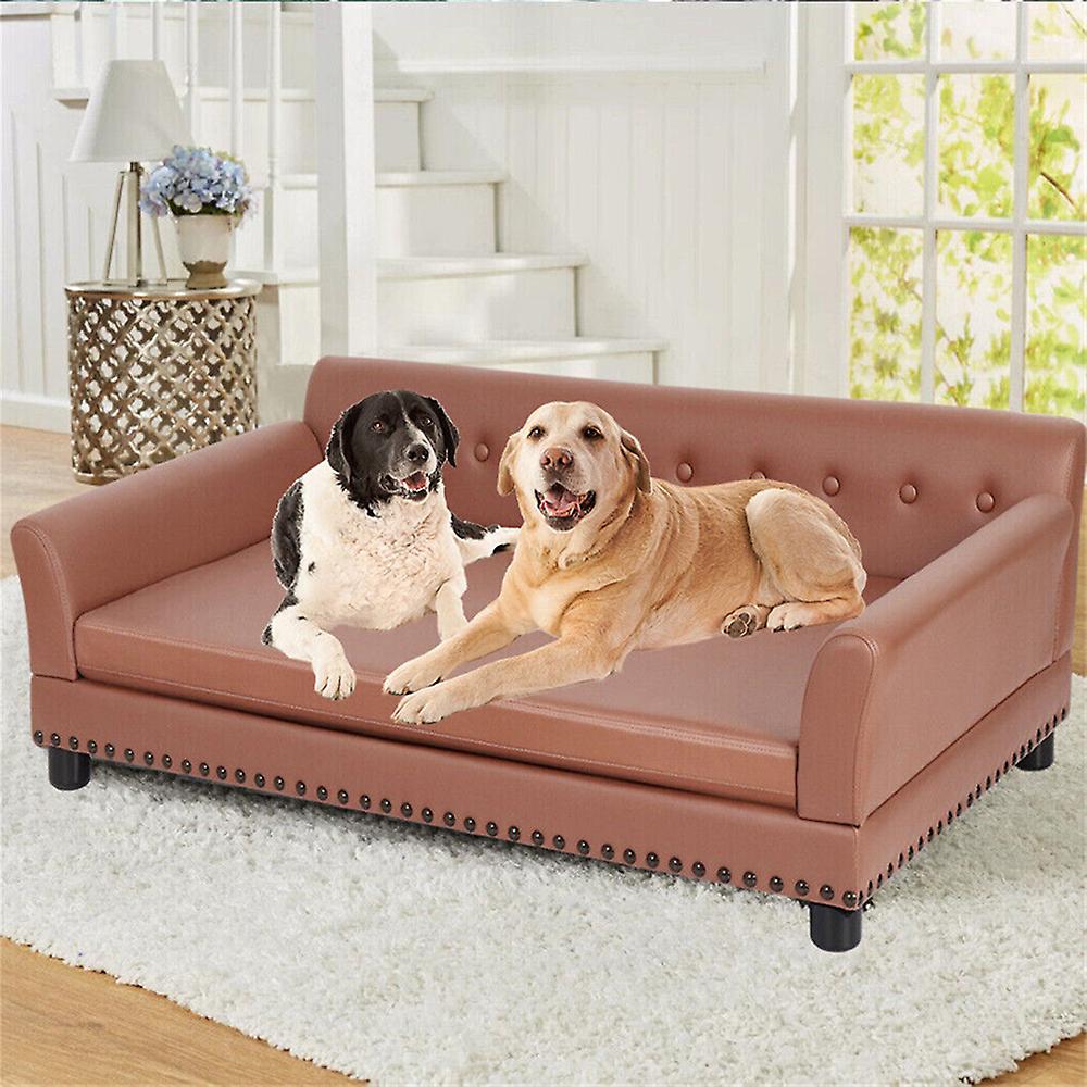 Bingopaw Luxury Leather Pet Sofa Dog Cat Chaise Lounge With Waterproof Removable Cushion
