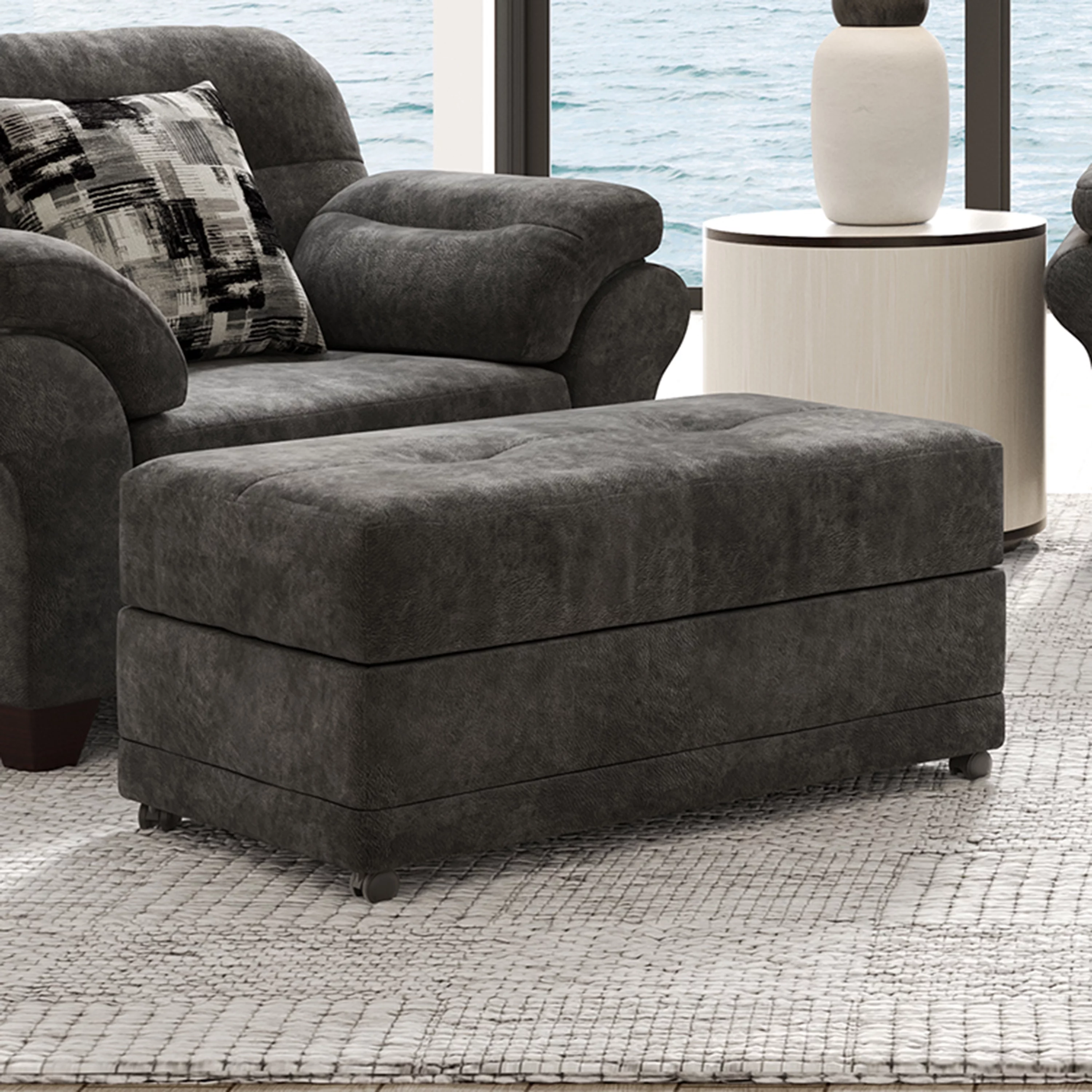 Roundhill Furniture Bonarse Fabric Storage Ottoman with Casters in Wonderland Slate